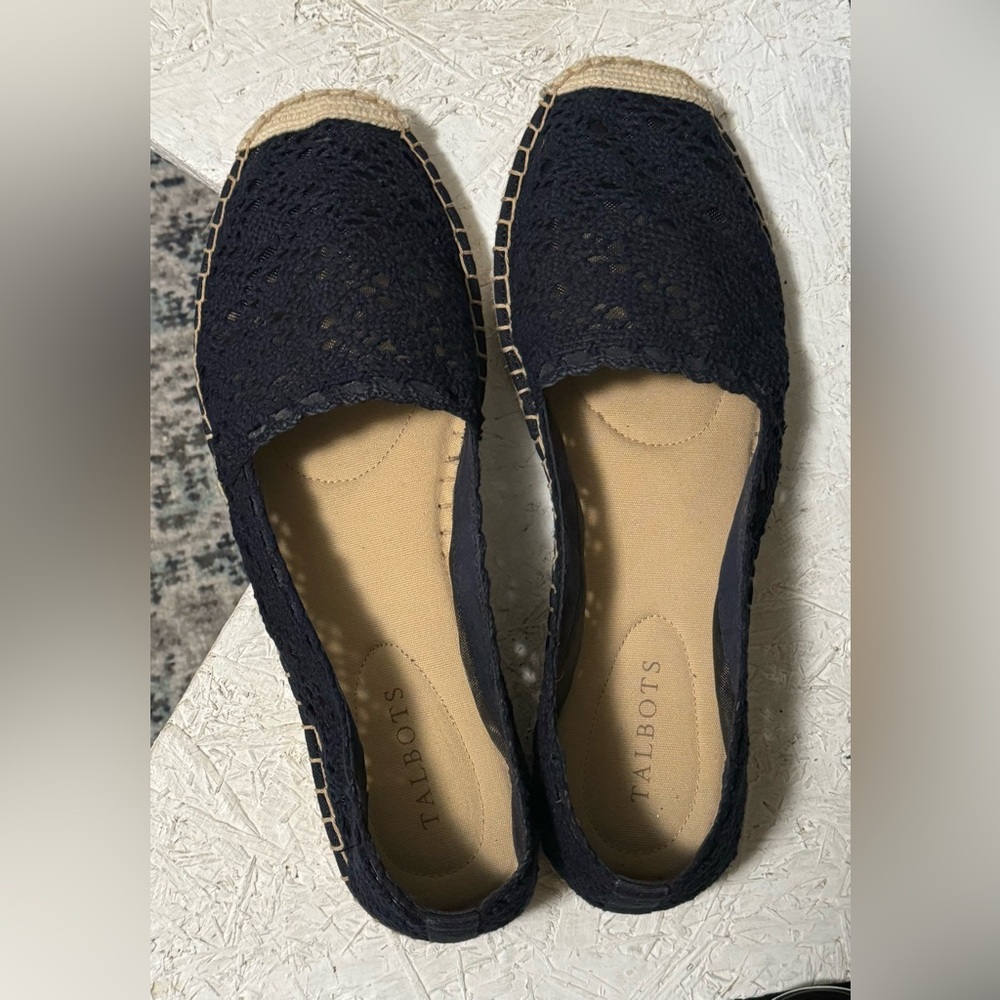 Talbots Floral Chrochet Navy Espadrille Flats - Size 11M